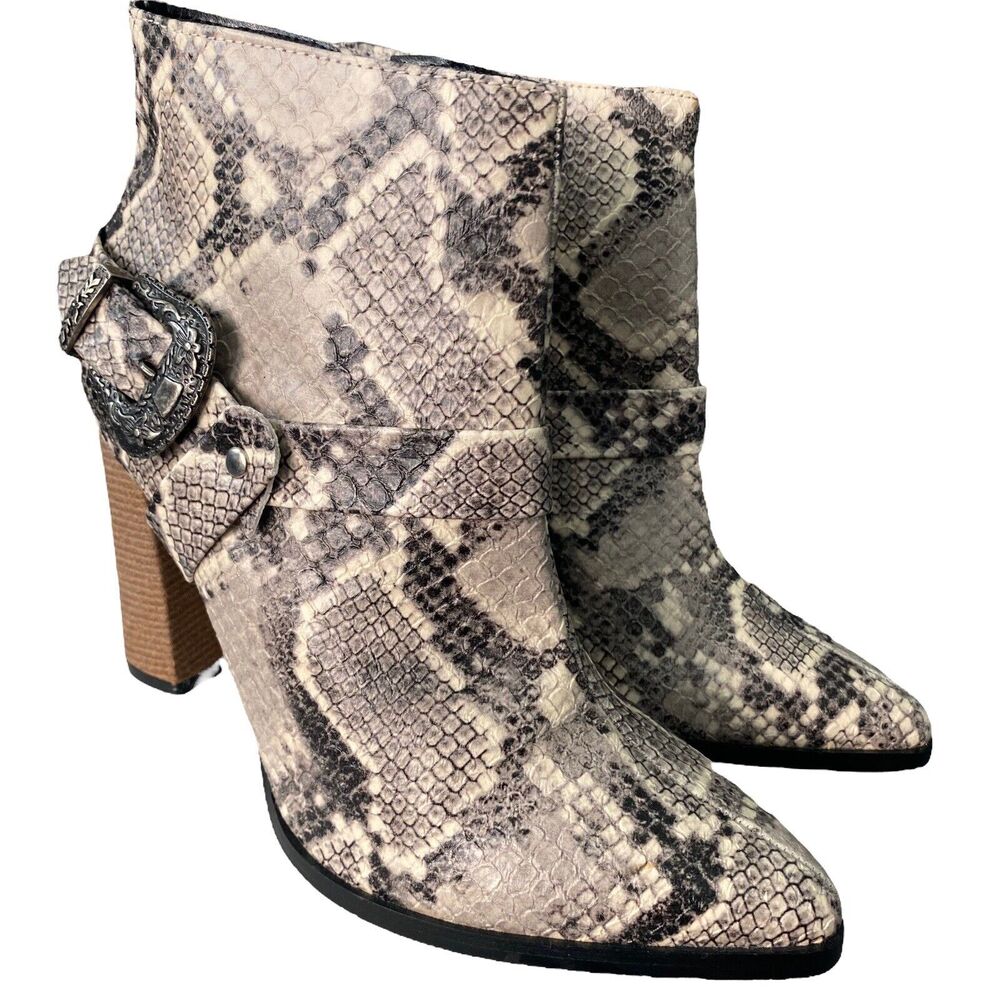 ANDREA 7 Ankle Booties Block Heel Western Python Snake Pointed Toe